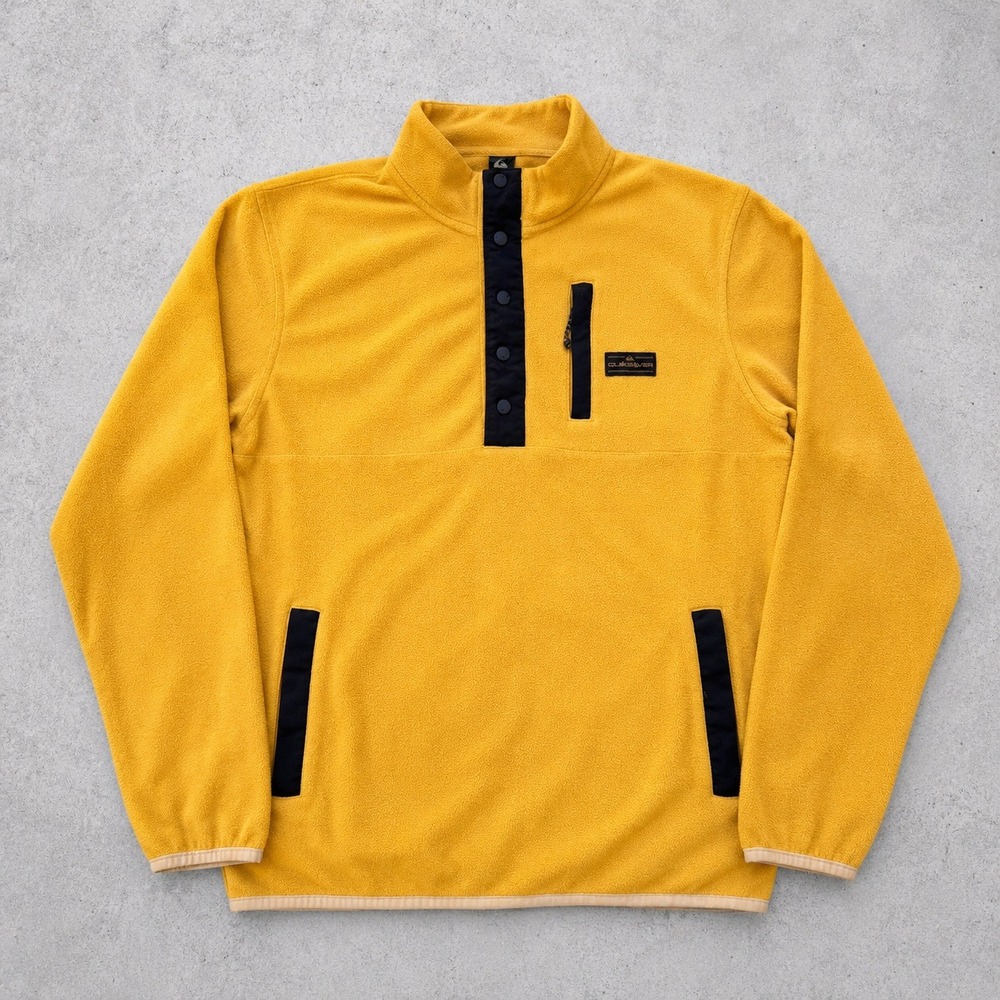 Quiksilver Mens Fleece Pullover Mustard Yellow Snap Jacket Medium Synchilla